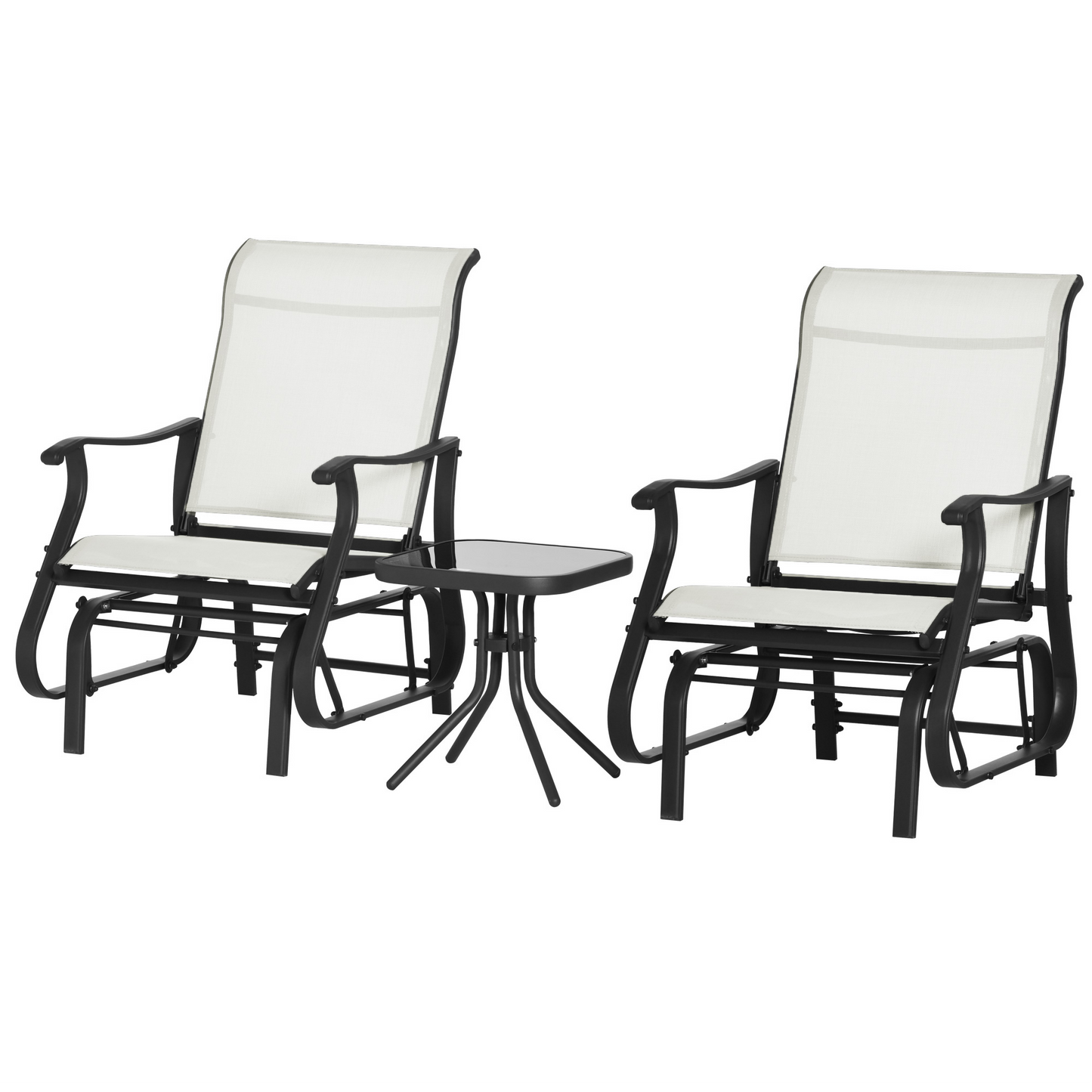3PCs Gliding Rocking Chair & Bistro Tea Table Set, Mixed Grey