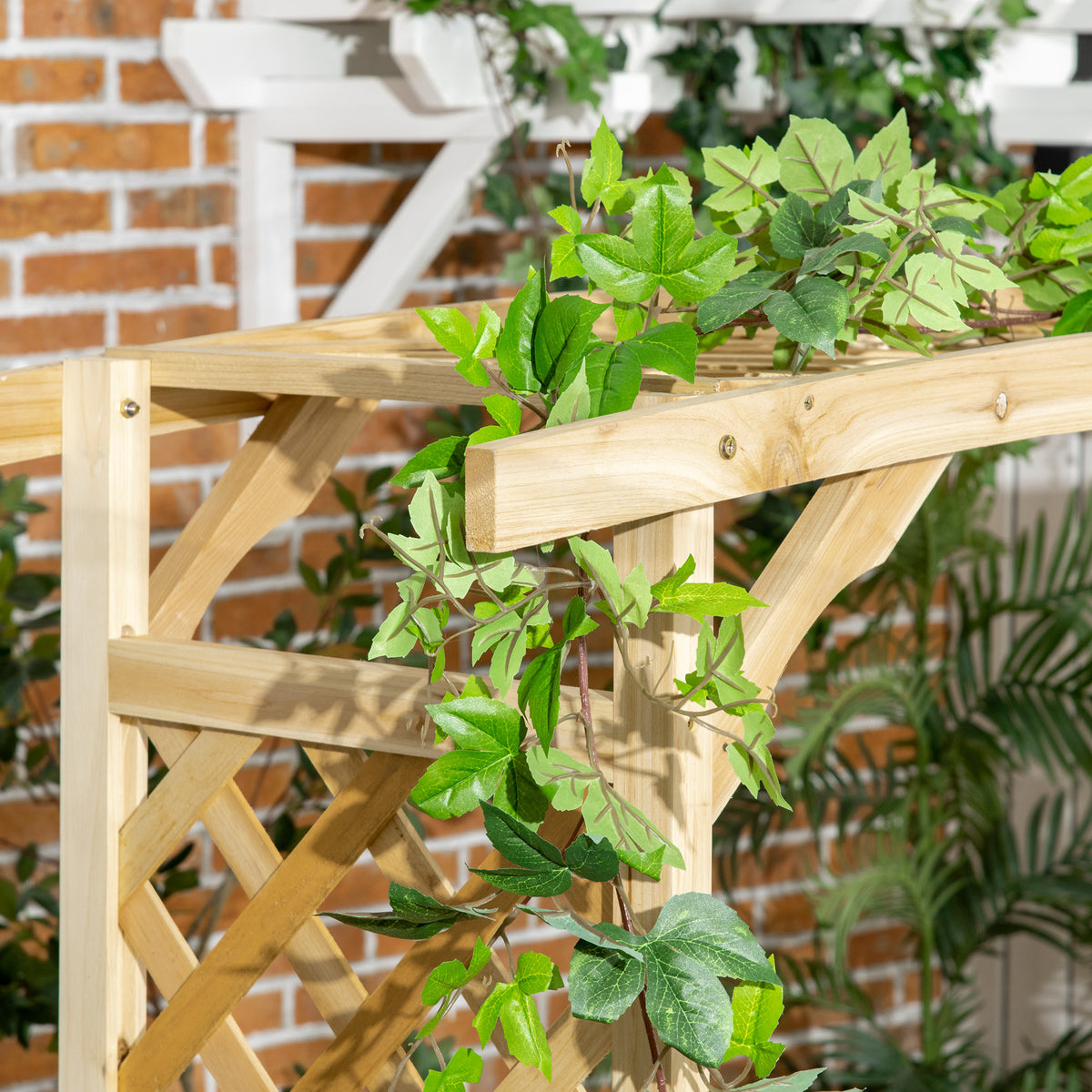 Natural Wood Garden Arch with 2-Person Bench