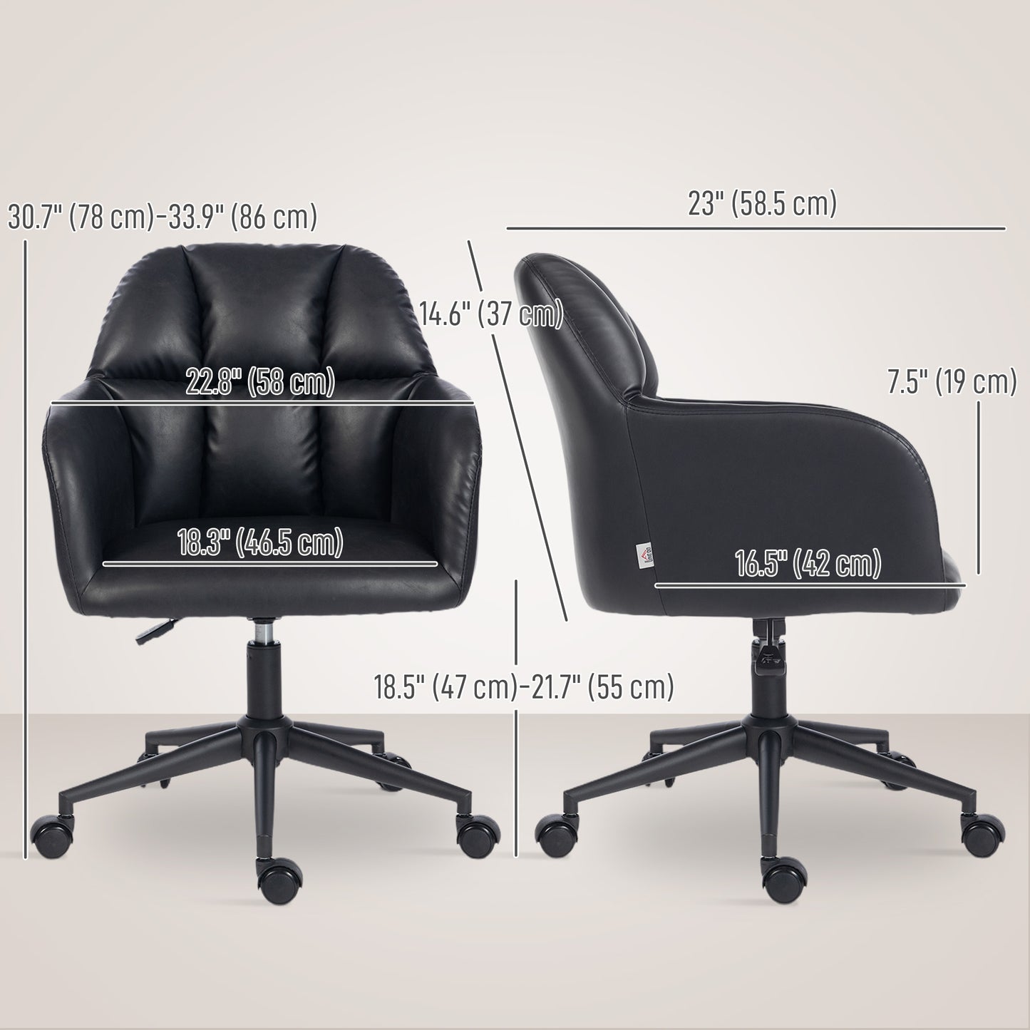 Swivel Office Chair, Faux Leather Desk Chair with Adjustable Height for Living Room, Bedroom, Study, Black