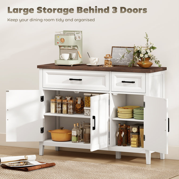 44" Farmhouse Sideboard Cabinet with Chevron Doors - White