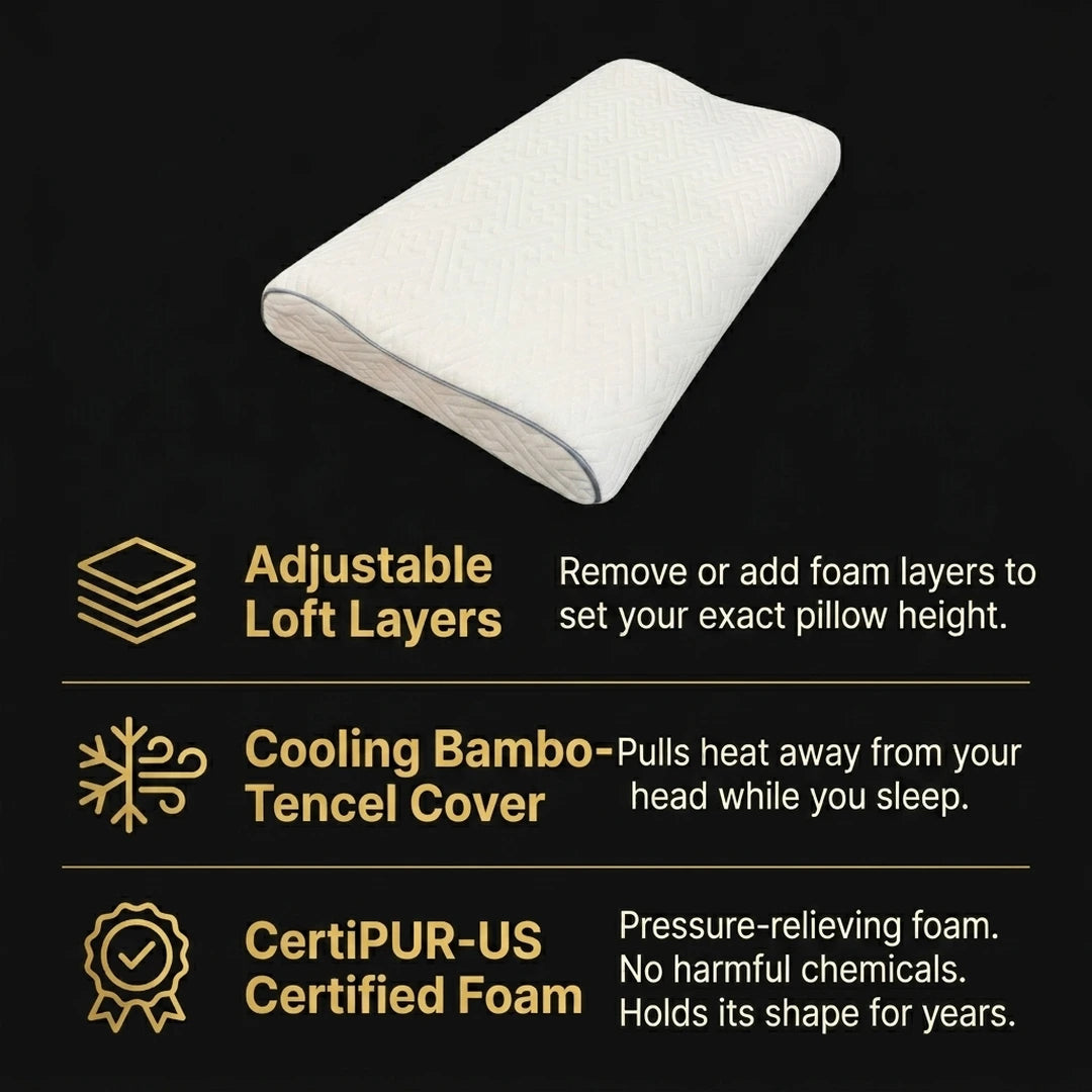 How the Custom Sleep Pillow works — adjustable fill layers designed to keep your neck in neutral alignment all night