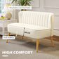 Modern 2 Seat Sofa for Bedroom, Upholstered Two Seater Couch with Rubber Wood Legs, Cream White