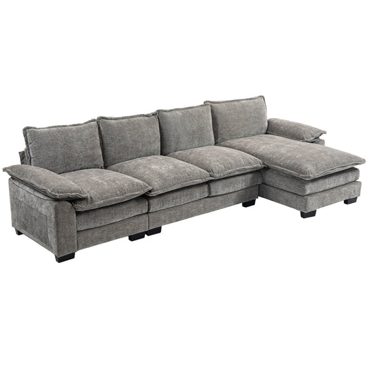 Sofa Couch with Chaise Lounge, Chenille L-shaped Couch with Double-layer Seat Cushion for Living Room - Grey