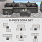 6 Pieces Outdoor PE Rattan Wicker Patio Furniture Sofa Set with Thick Cushions, Deluxe Garden Sectional Couch with Glass Top Table, Mixed Grey and Dark Grey