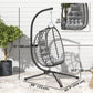 Hanging Egg Chair with Stand, Foldable Wicker Rattan Swing Chair with Thick Cushion, Headrest, Light Grey