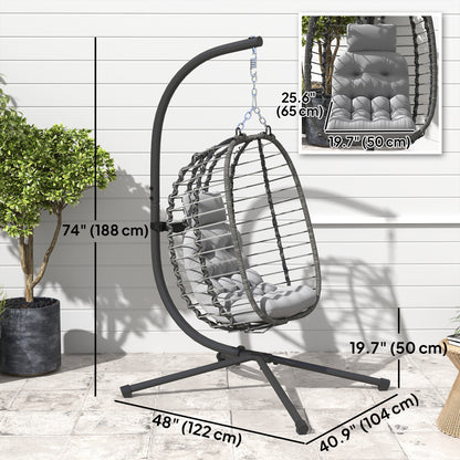 Wicker Rattan Hanging Egg Chair with Cushion and Headrest