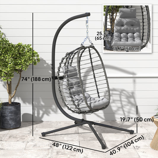 Wicker Rattan Hanging Egg Chair with Cushion and Headrest
