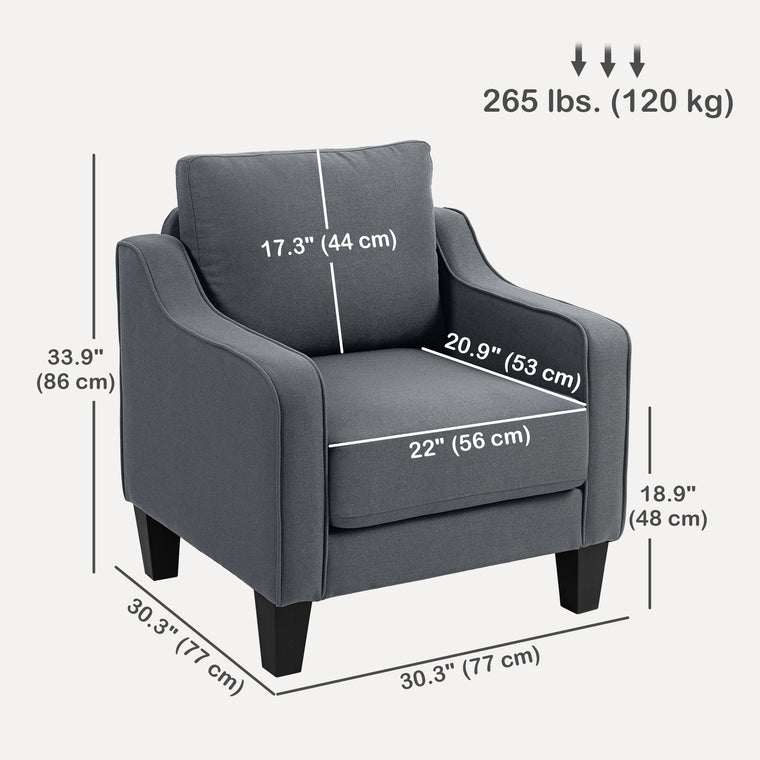Linen Accent Armchair with Pocket Spring - Charcoal Grey