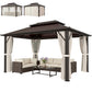 10' x 13' Hardtop Gazebo Canopy with UPF30+ Double Polycarbonate Roof, Aluminum Frame, Netting and Curtains, Beige