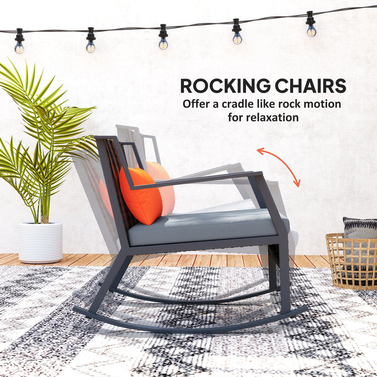 3-Piece Rocking Bistro Set with Cushions and Glass Table