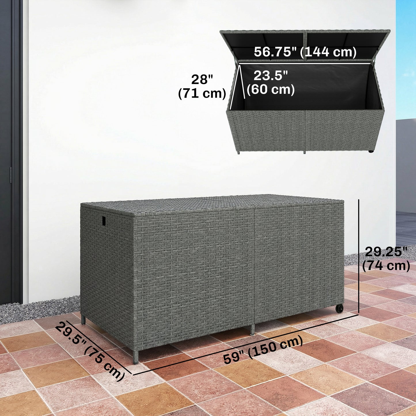 162-Gallon Rattan Deck Box with Wheels