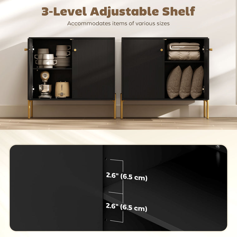 Coffee Bar Buffet Cabinet with Fluted Doors