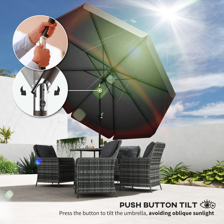 8.5ft Black Round Market Table Umbrella with Tilt & Crank