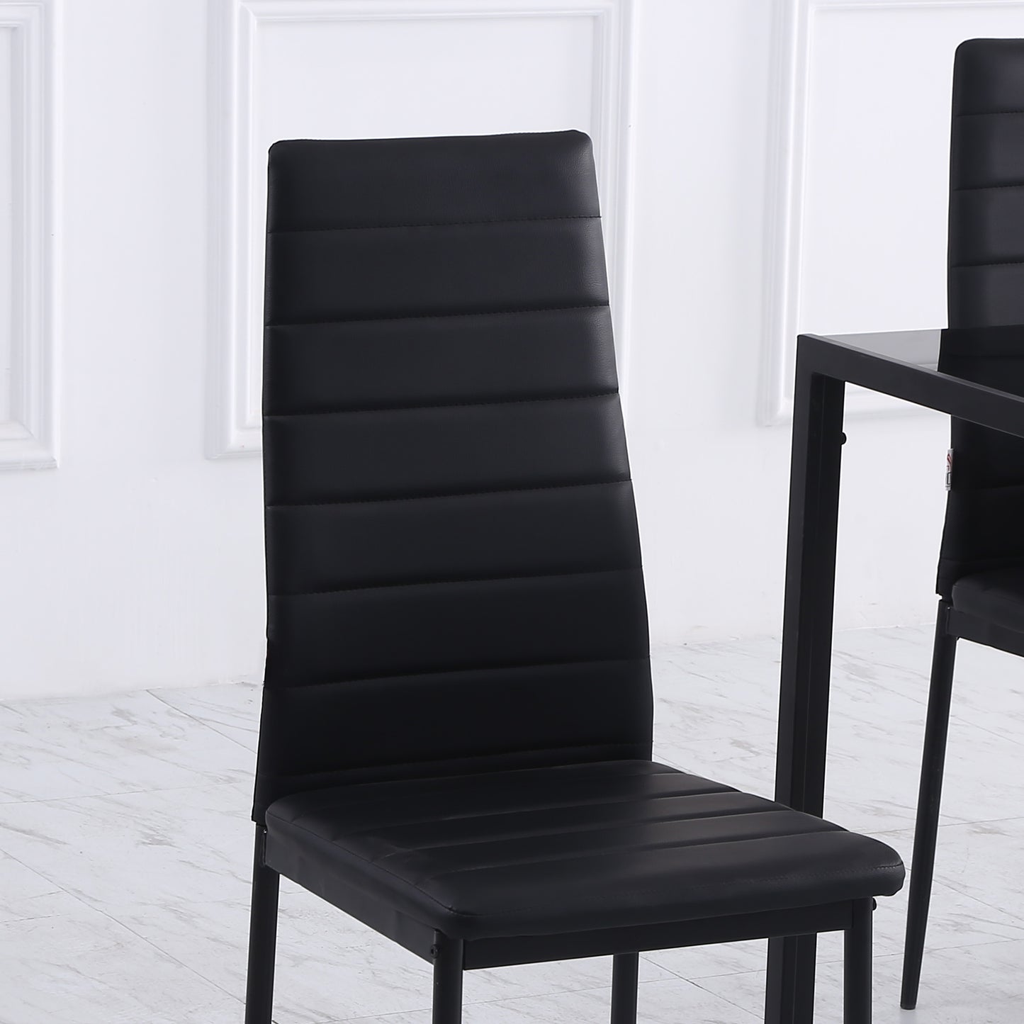 High Back Dining Chairs, Modern Upholstered PU Leather Accent Chairs with Metal Legs for Kitchen, Set of 4, Black