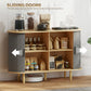 47" Buffet Cabinet with Tambour Sliding Doors, Fluted Sideboard with Storage Shelves and Wooden Legs, Grey