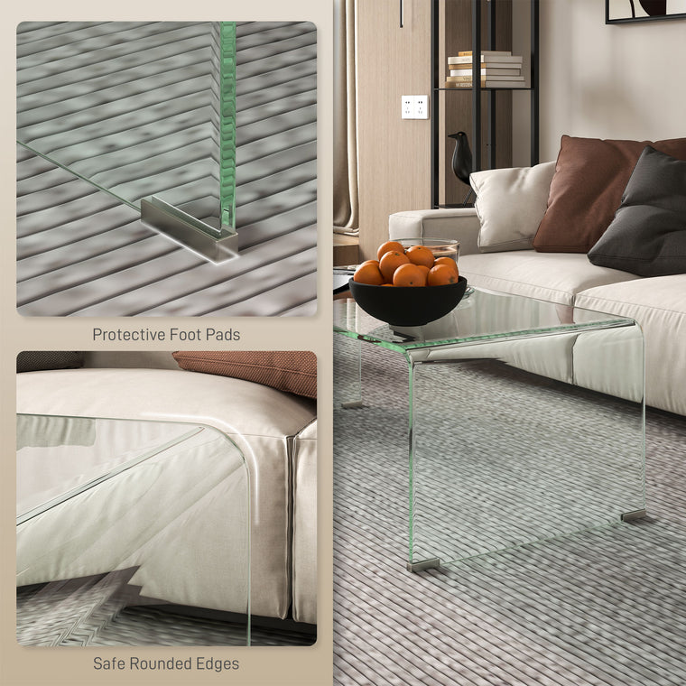 Rectangle Glass Coffee Table with Rounded Edges - Clear