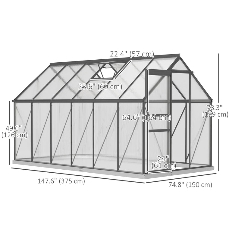 6' x 12' x 6.5' Charcoal Grey Polycarbonate Greenhouse