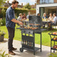 2-Burner Propane Gas Grill, 18000 BTU BBQ Grill with Wheels, Warming Rack, Shelf, Thermometer, Grease Cup, Black