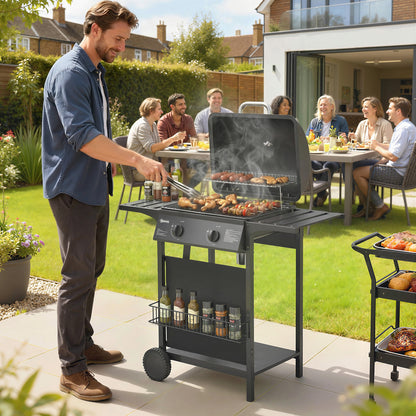 2-Burner Propane Gas Grill with Wheels and Warming Rack