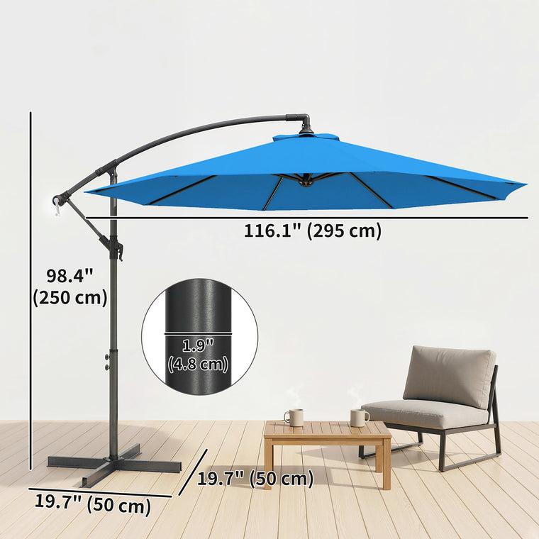 10ft Blue Banana Cantilever Umbrella with Base & Crank
