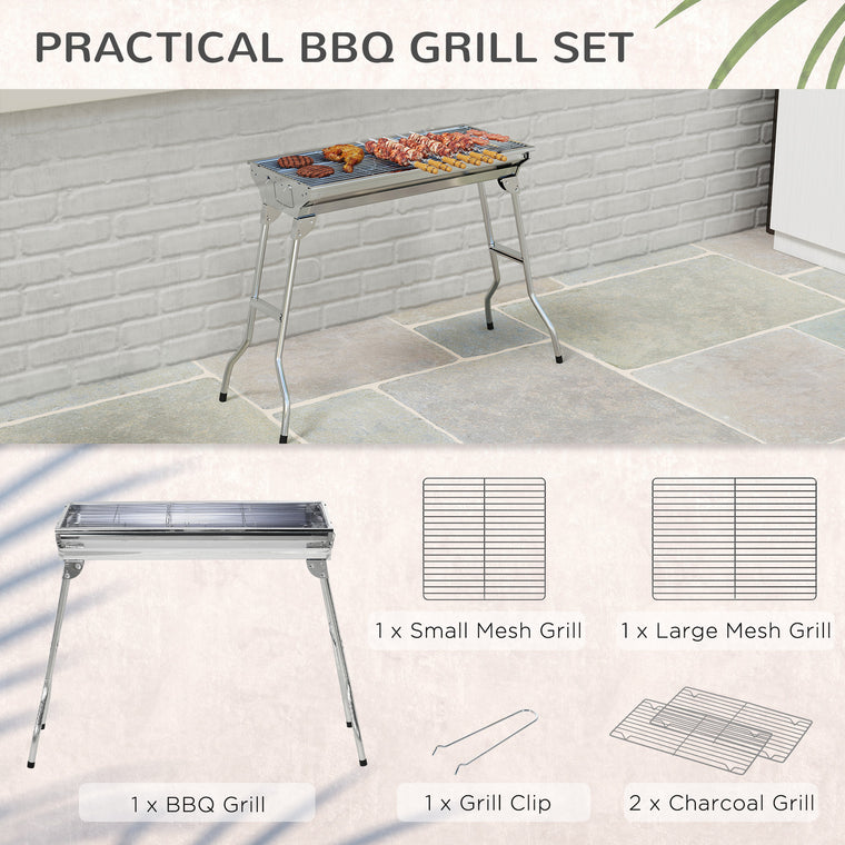 Portable Stainless Steel Charcoal BBQ Grill with Handles