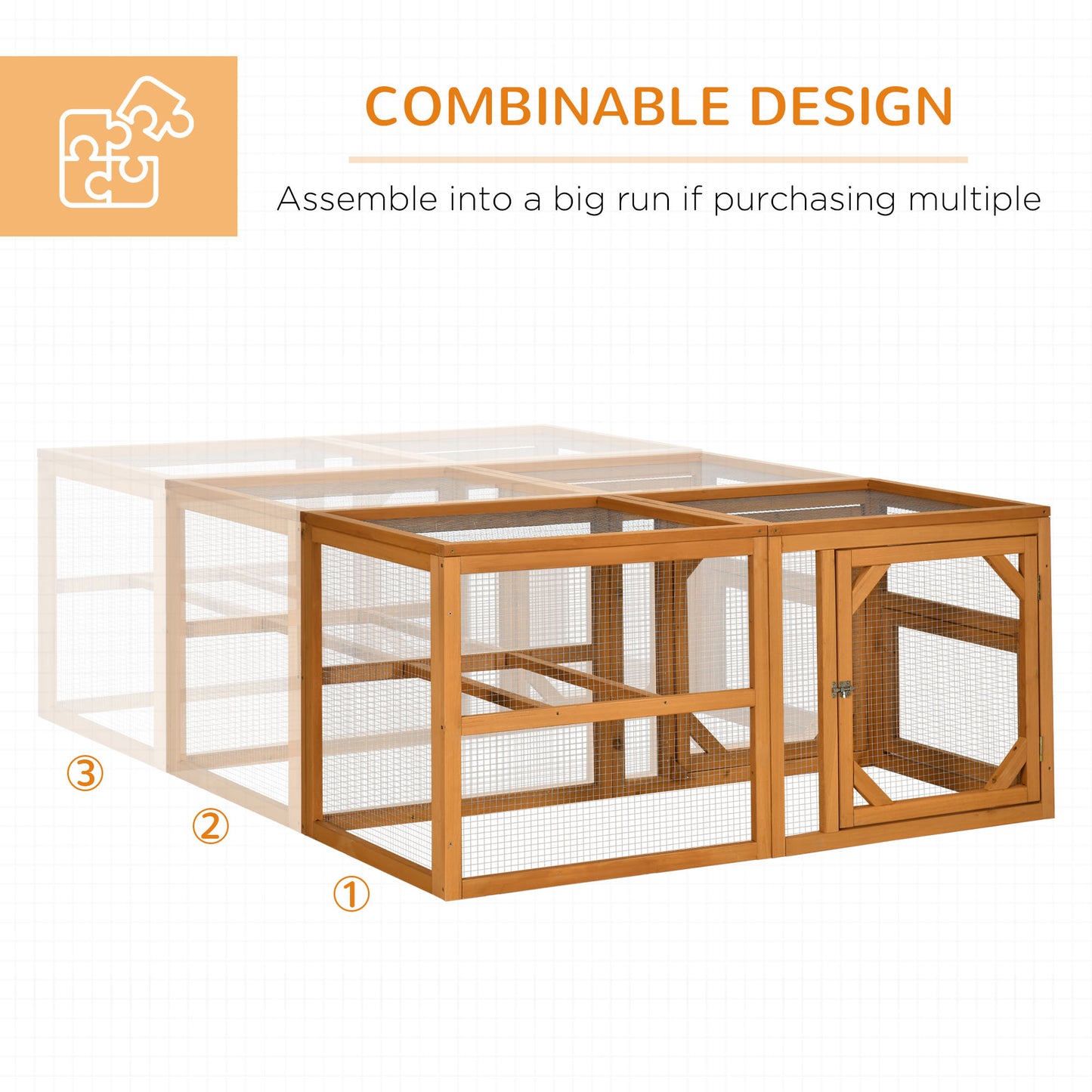 55" Wooden Chicken Coop Extension Outdoor with Roosting Bars, Combinable Design, Orange
