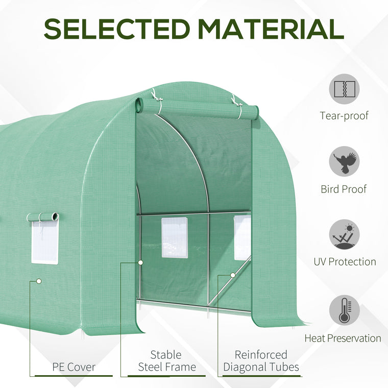 15' x 6.6' x 6.6' Green Tunnel Greenhouse with Roll Up Door
