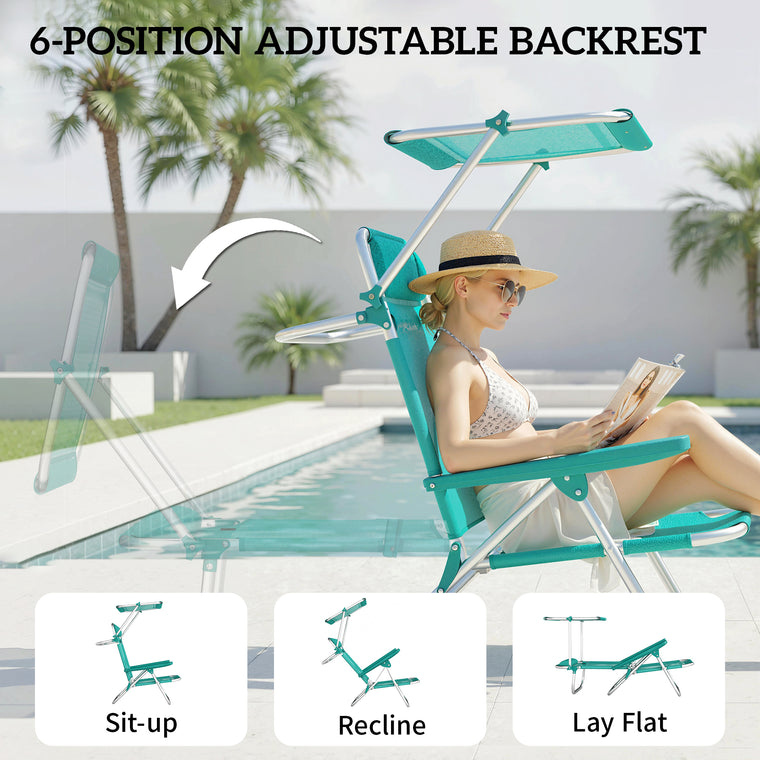 2-Piece Folding Beach Chairs with Adjustable Canopy