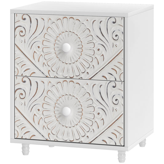 Mid-Century Nightstand with 2 Drawers - White