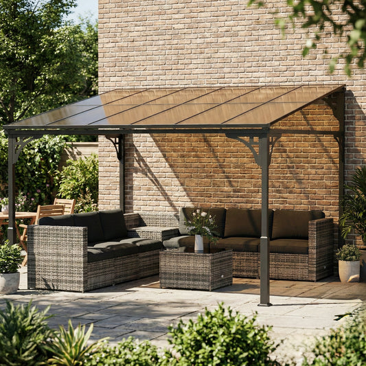 11' x 10' Outdoor Pergola, Wall Mounted Hardtop Lean-to Gazebo with Polycarbonate Roof and Metal-Aluminium Frame