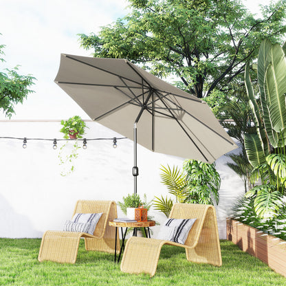 10' x 8' Light Grey Round Market Umbrella with Crank & Tilt