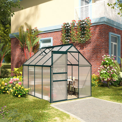6' x 8' x 6.5' Green Polycarbonate Greenhouse with Roof Vent
