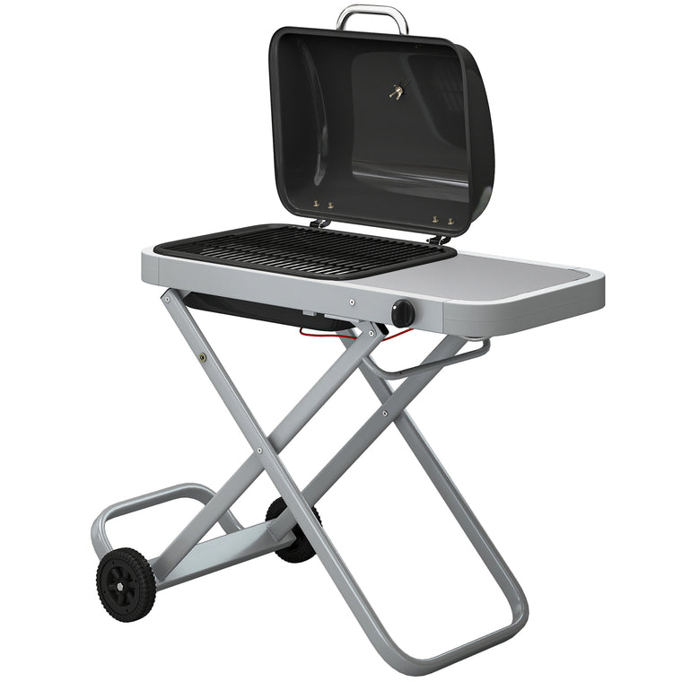 Portable Propane BBQ Grill with Foldable Cart and Wheels