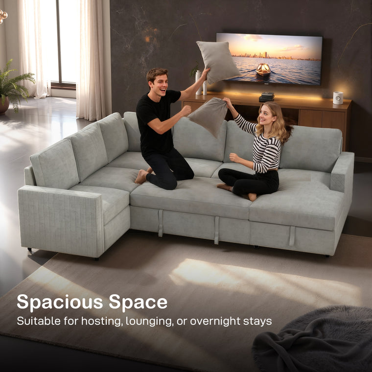 Velvet Pull-Out Sleeper Sofa with Storage Chaise