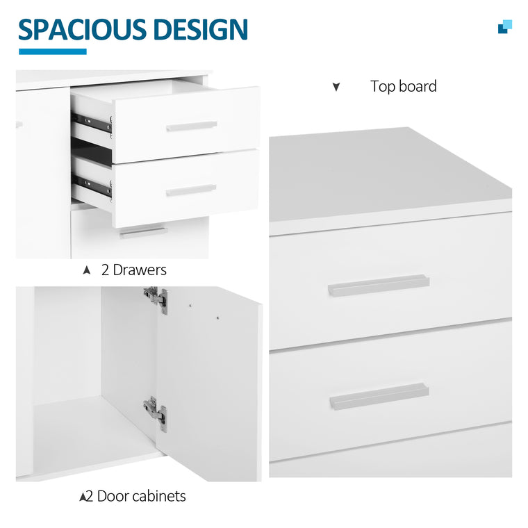 High Gloss Sideboard with 2 Drawers and 2 Doors - White