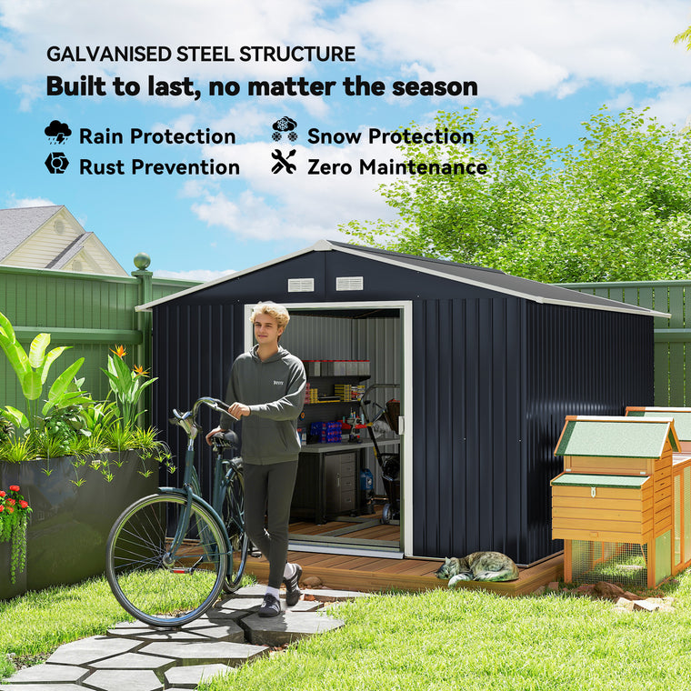 11' x 9' Garden Shed with Double Sliding Doors and Air Vents