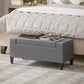 36" Storage Ottoman Bench, Linen-Look Fabric End of Bed Bench with Solid Wood Frame and Legs, Tufted Storage Chest, Footrest for Living Room, Bedroom, Entryway, Grey