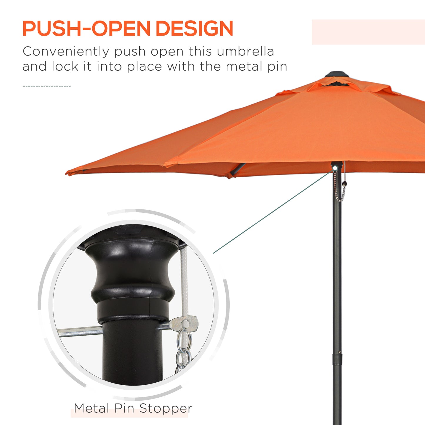 6.6FT Patio Umbrella, Outdoor Parasol with 6 Solid Ribs, Orange