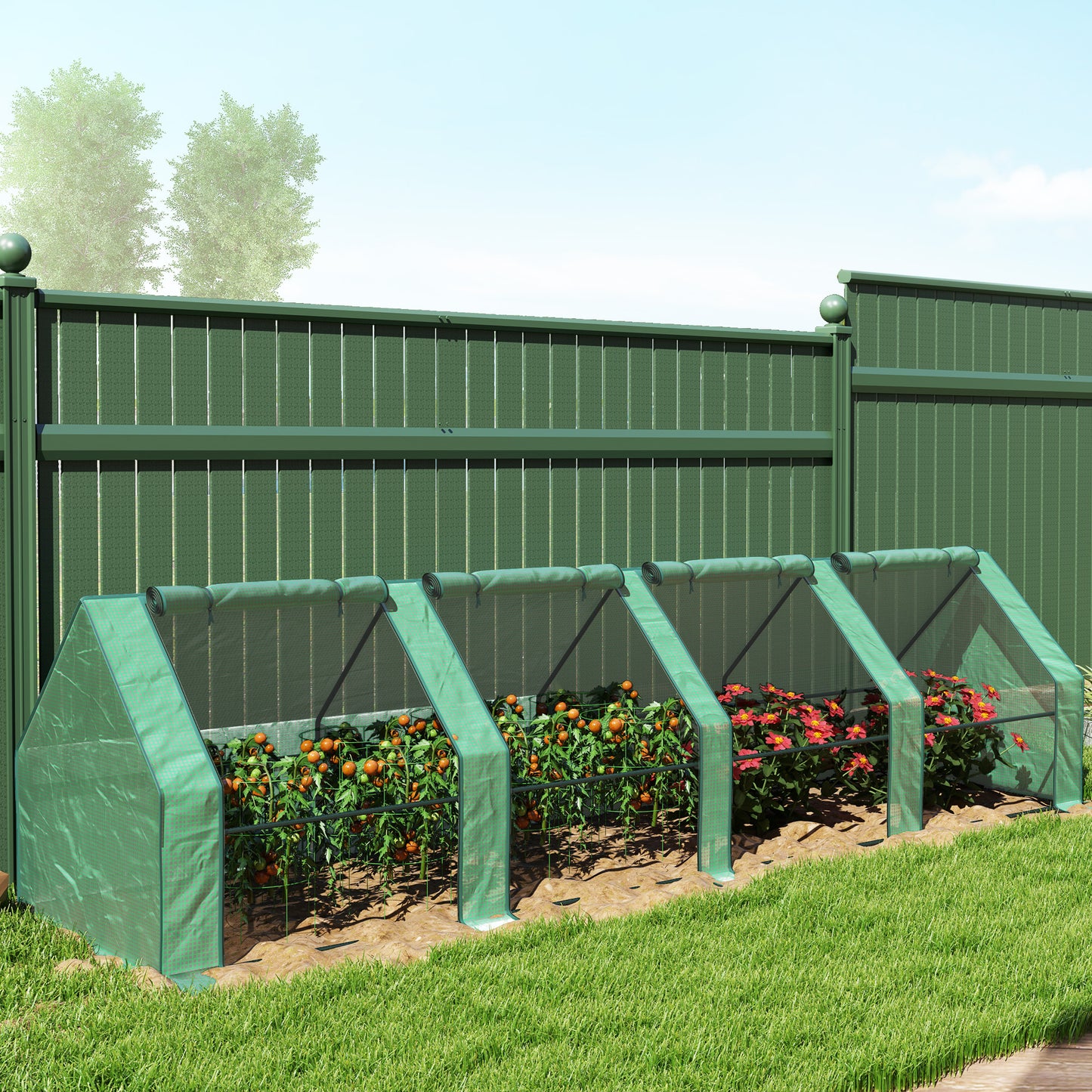 Portable Mini Greenhouse Tunnel Growing Tent Plants Flower Warm House w/ Zippered Roll-up Doors, Green