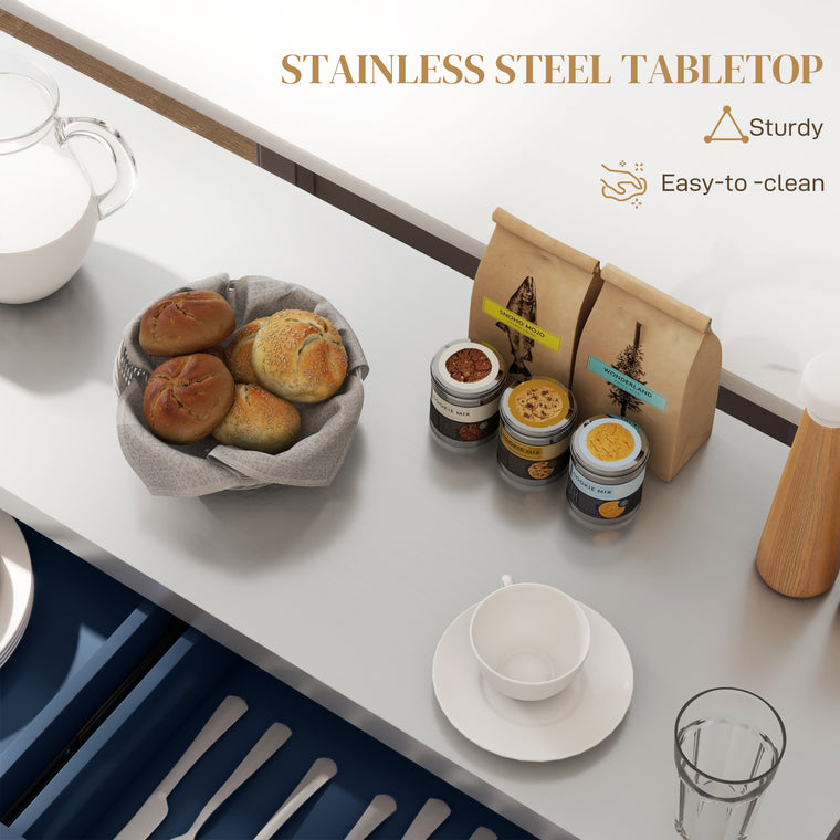 Rolling Kitchen Island with Stainless Steel Top