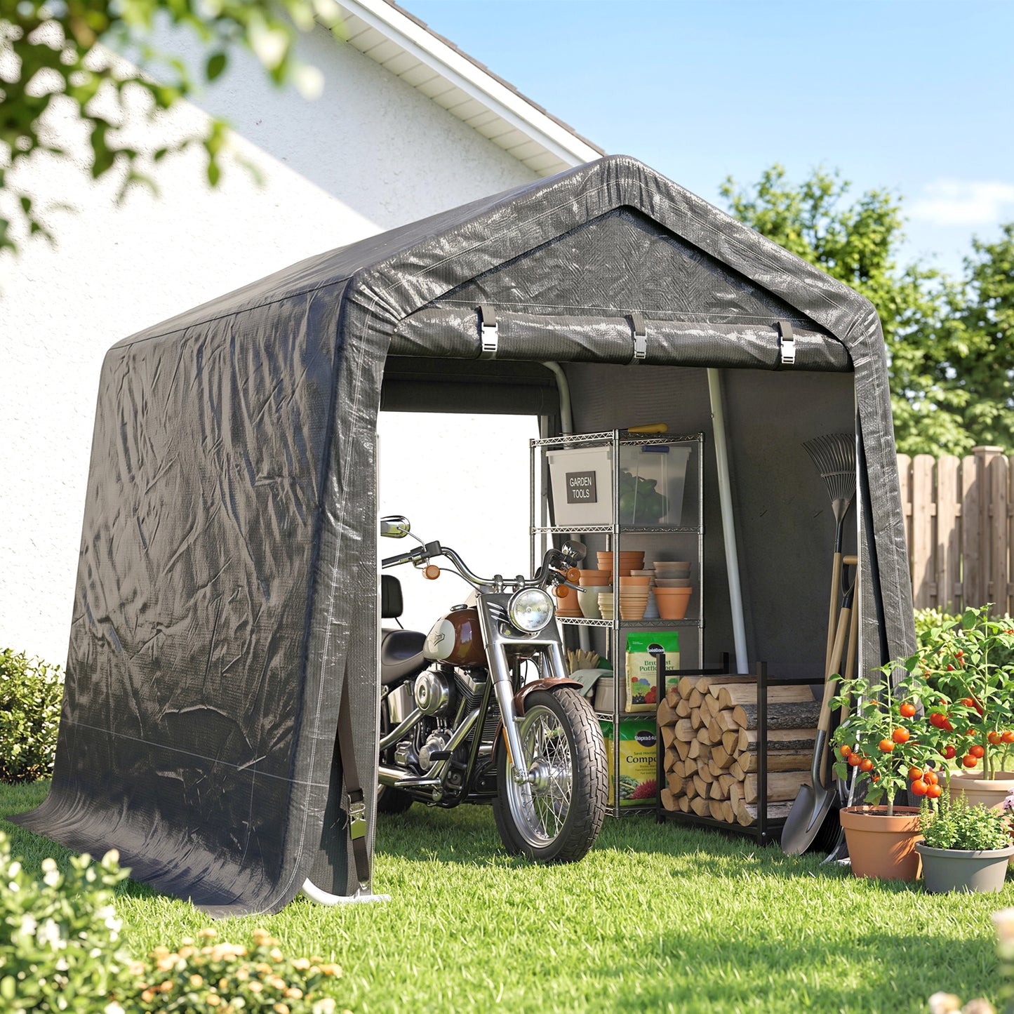Garden Storage Tent, Patio Storage Shelter w/ Metal Frame and Double Zipper Doors, Green