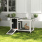 Wooden Rabbit Hutch with Pull-Out Tray, Asphalt Openable Roof, Small Animal Cage on Wheels with Run, Grey