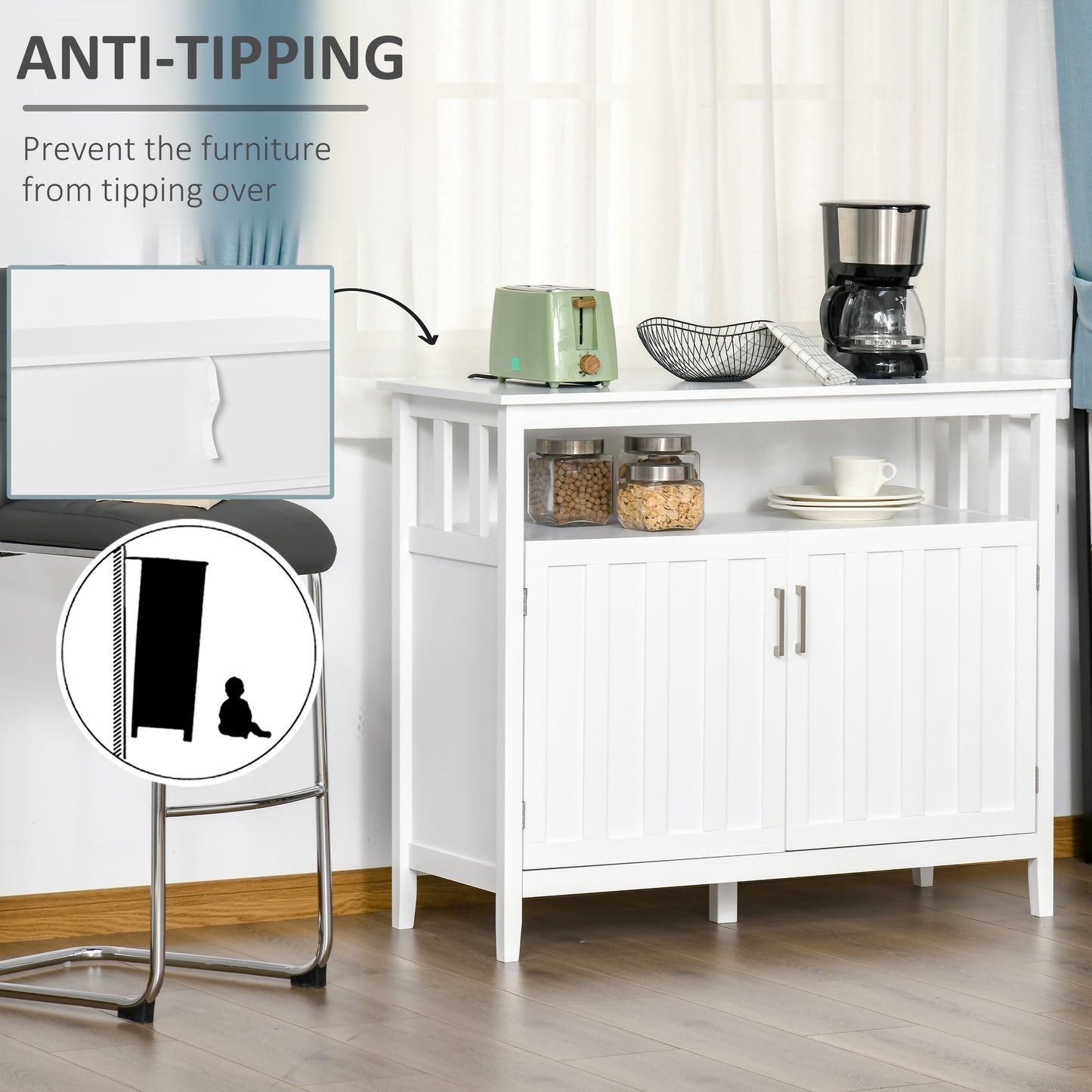 Sideboard Buffet Server Storage Cabinet Console Table with 2 Doors and Adjustable Shelves for Kitchen & Dining Room, White