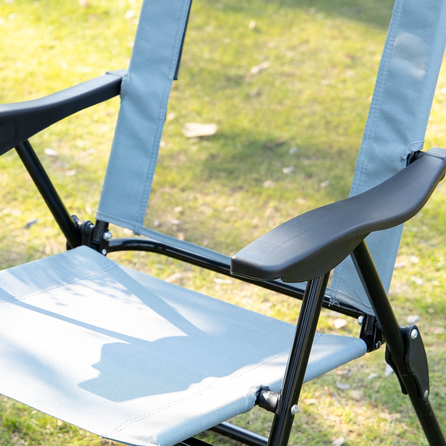 Set of 4 Camping Chairs, Outdoor Folding Lounge Chair Set with 5 Level Adjustable Backrest, Removable Headrest, Armrest for Camping, Backyard, Grey