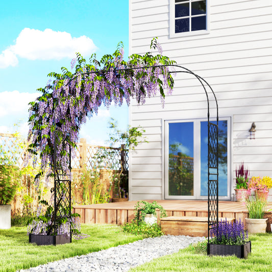Garden Arch Outdoor Trellis Arbor with 2 Planter Boxes, 109.4" x 15.7" x 86.6", Black