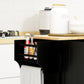 Modern Rolling Kitchen Island Cart with Drawers, Natural Wood Top, Towel Rack, Door Storage Cabinet, Black