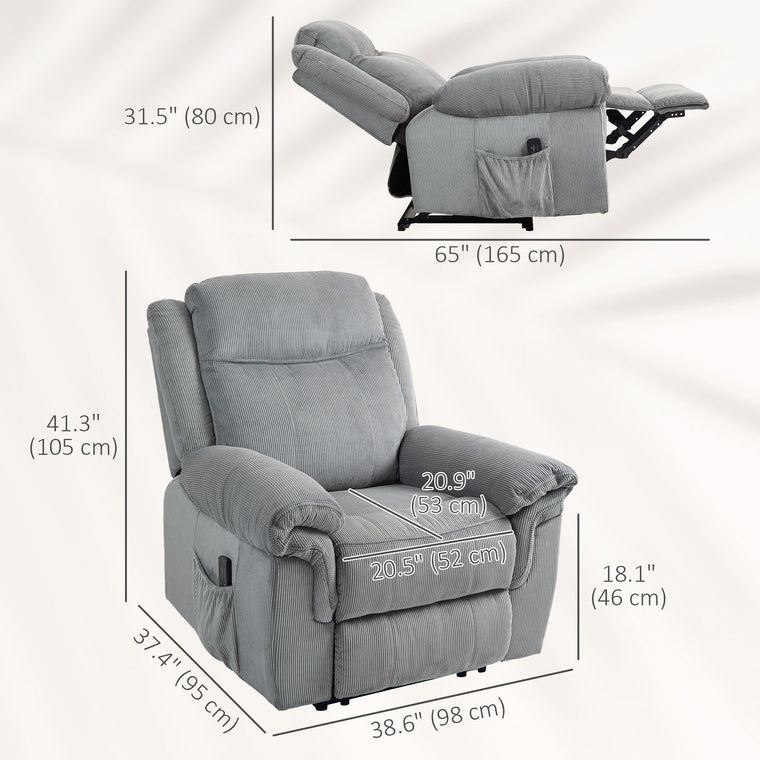 Manual Massage Recliner with Side Pockets - Grey