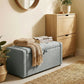 Storage Ottoman Bench, Linen-Look Fabric Upholstered Ottoman with Storage, Wide Padded Seat, Light Grey