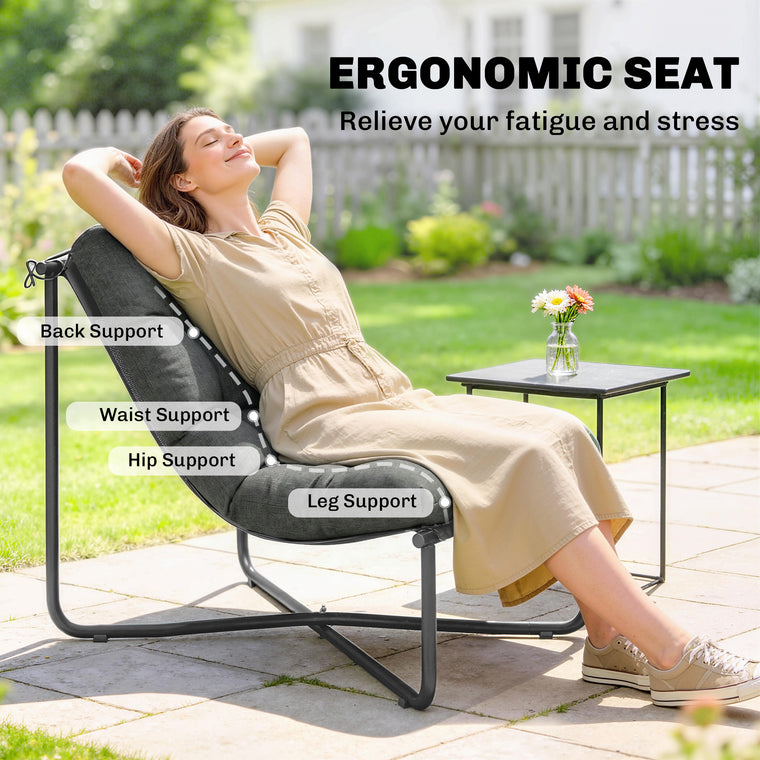 Sling Lounge Chair with Breathable Wide Seat and Cushion