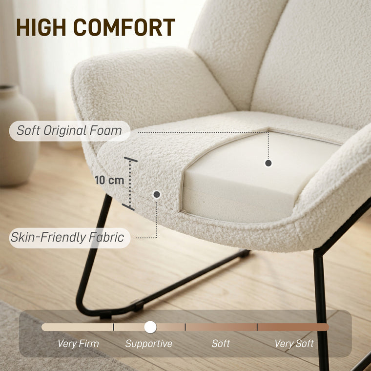 Sherpa Fleece Accent Chair with Metal Legs - White